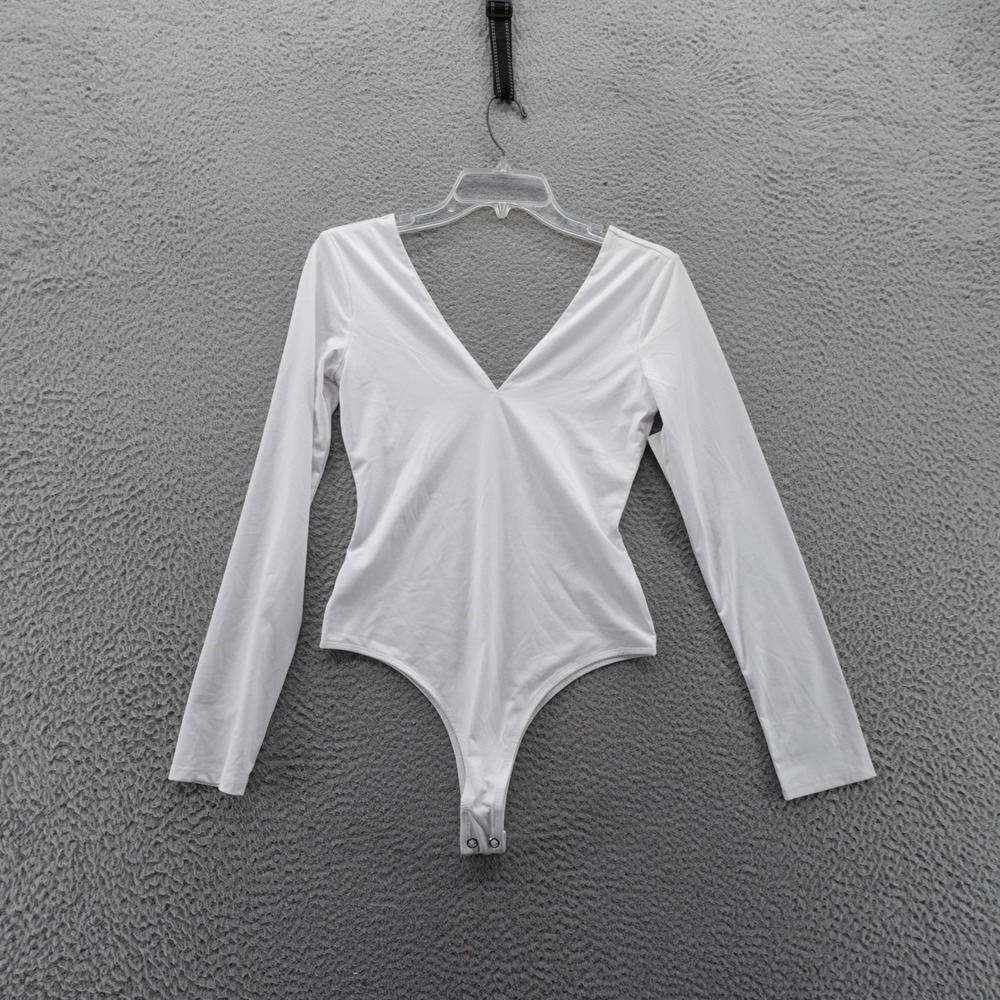 URBAN‎ SOCIAL White V Neck Long Sleeve Thong Bodysuit Womens Small NEW